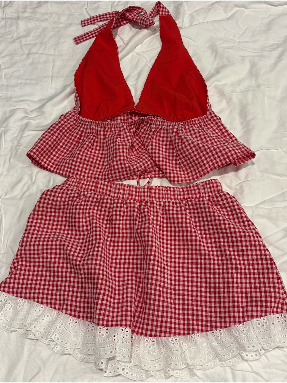 Women’s Pink Gingham Ruffle Trim Sleep Dress - Picture 2 of 5